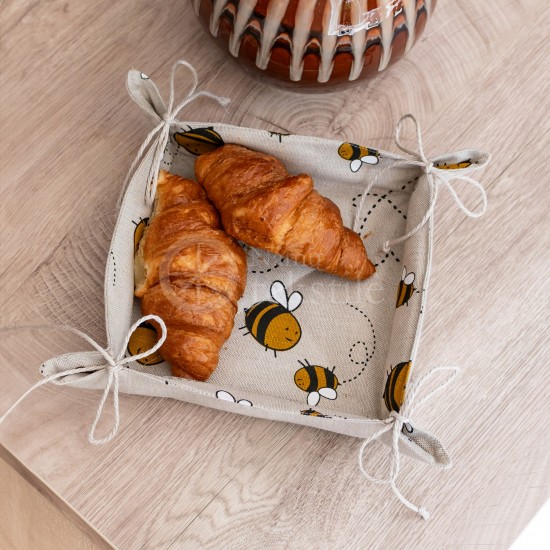 Colourful half-linen bread basket "Bees"